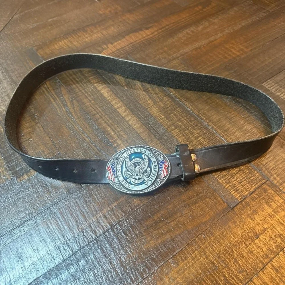 USA Eagle Belt Buckle Black‎ Leather Belt Americana 43